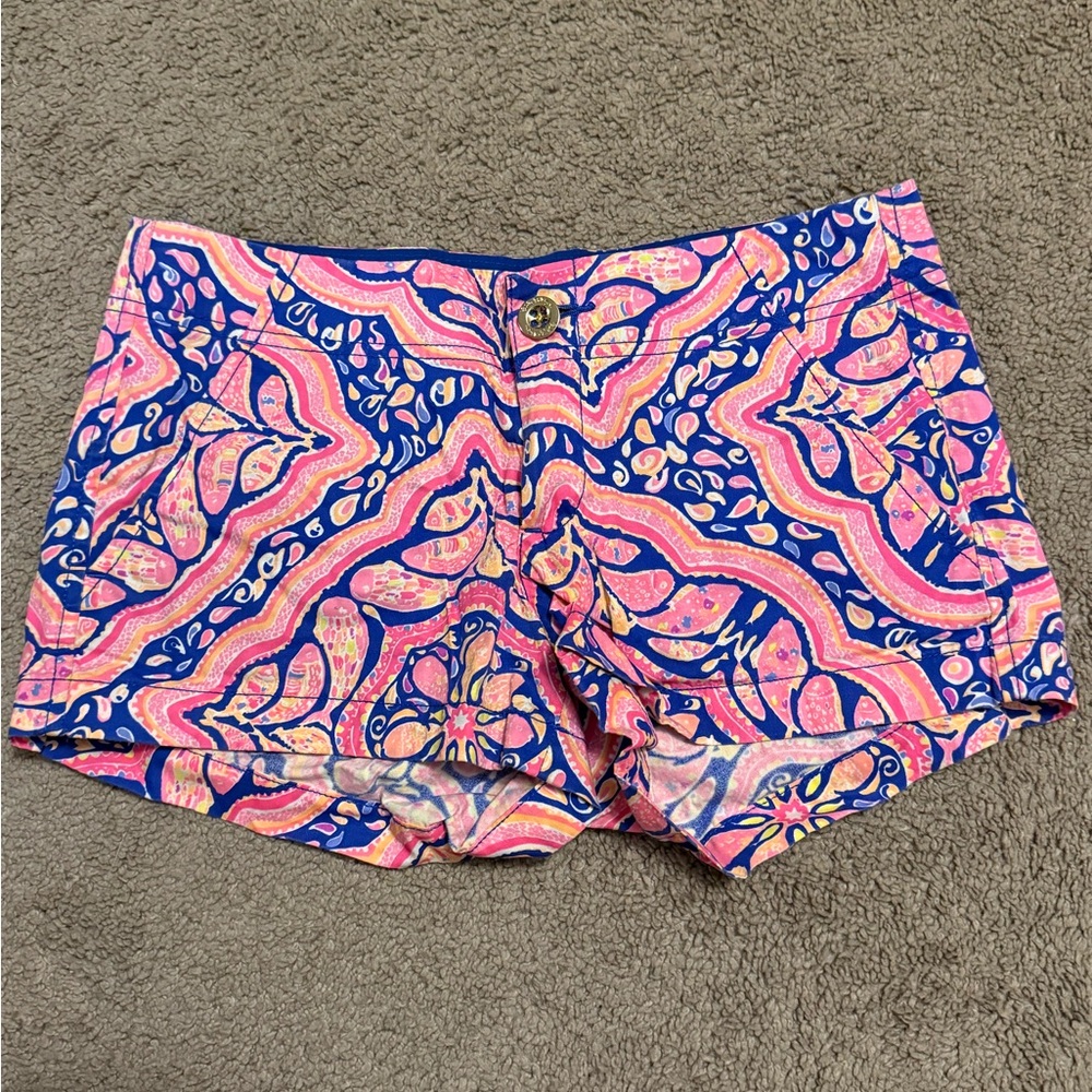 Lilly Pulitzer Pink and Blue Patterned Low Waist Shorts